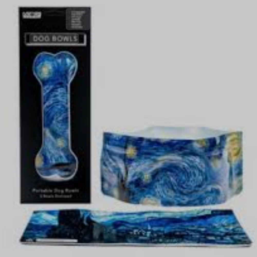 Modgy Vincent Van Gogh's Starry Night Portable Dog Bowls Set of 2 .
